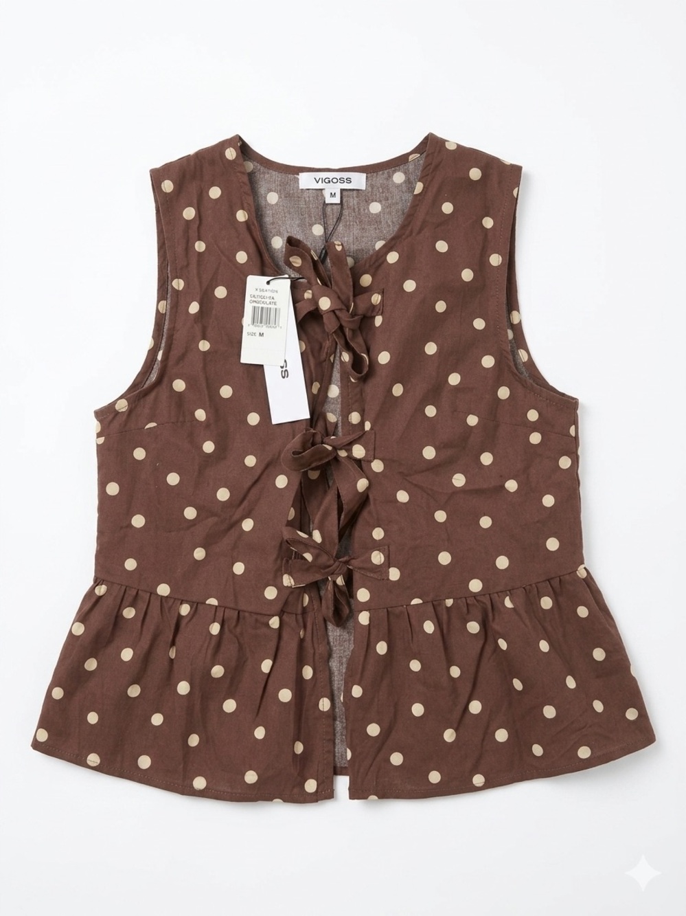 VIGOSS Polka Dot Blouse Brown | New With Tags | Cute Feminine Top Size M